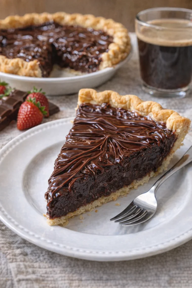 Heißer Fudge-Pie mit reichhaltiger Schokoladensauce serviert