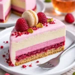 Himbeer-Pistazien-Torte mit frischen Himbeeren und Pistazienstücken