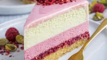 Himbeer-Pistazien-Torte mit frischen Himbeeren und Pistazien
