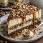 Himmlischer Pistazien-Weißschokoladen-Cheesecake mit dunkler Schokolade