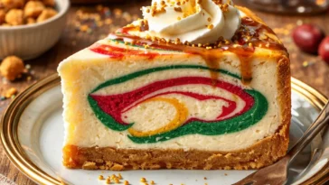 Hogwarts-Häuser Butterbier-Swirled Cheesecake mit Karamell und Sahne-Topping