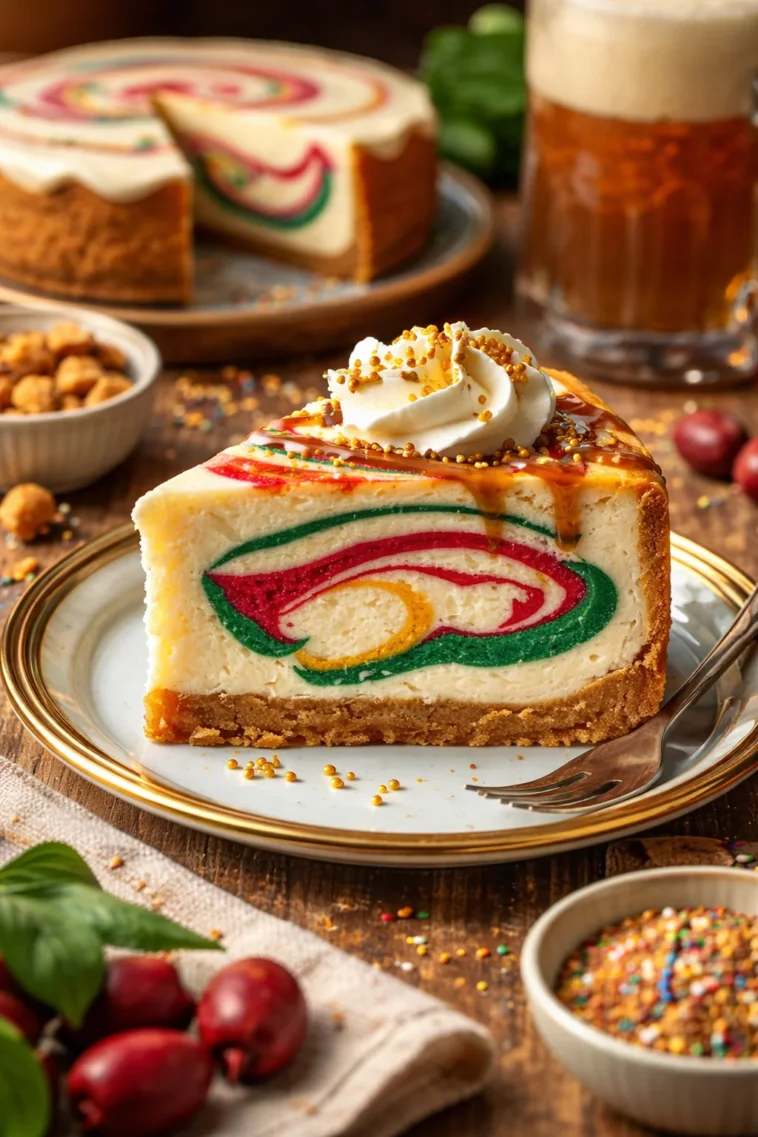 Hogwarts-Häuser Butterbier-Swirled Cheesecake mit Karamell und Sahne-Topping
