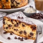 Italienischer Ricotta-Kuchen mit Schokoladenstückchen auf einem Teller