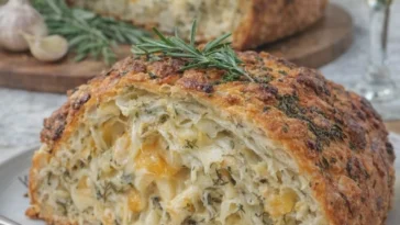 Italienisches Kräuter- und Käsebrot mit frischen Kräutern und Käse