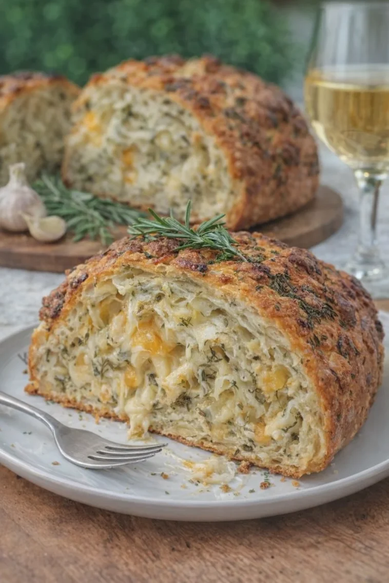 Italienisches Kräuter- und Käsebrot mit frischen Kräutern und Käse