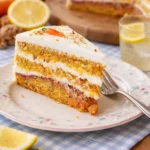 Leckere Karotten-Zitronen-Torte mit frischen Zitronenscheiben dekoriert