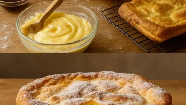 Aufschnitt von Karpatka, einem polnischen Puddingkuchen mit Sahnefüllung.