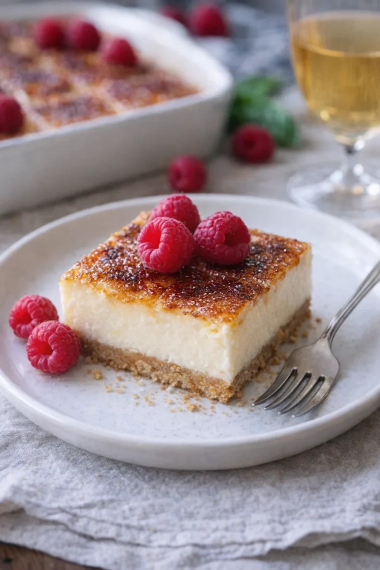 Käsekuchen mit Grahamcrackerkruste auf einem Teller serviert
