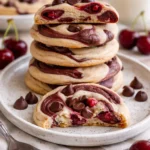 Kirschen-Schokoladenkekse mit Mokka-Chips auf einem Teller