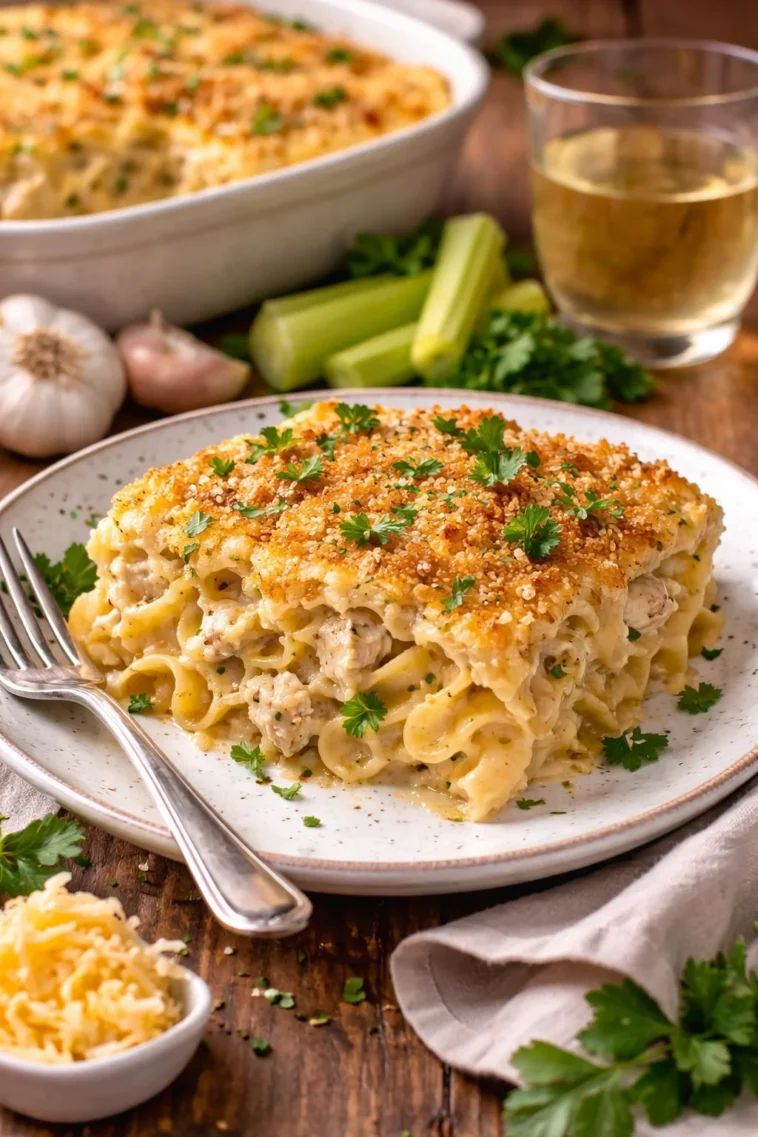 Schüssel mit klassischer Hühnersuppe, frisch zubereitet und serviert