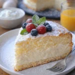 Licht und flaumiger Jogurtwolkenkuchen auf einem Teller serviert