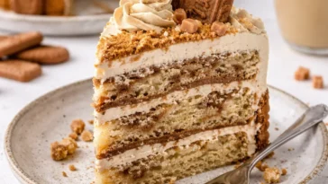 Lotus Biscoff Torte mit Sahne und Keksstücken, perfektes Dessert
