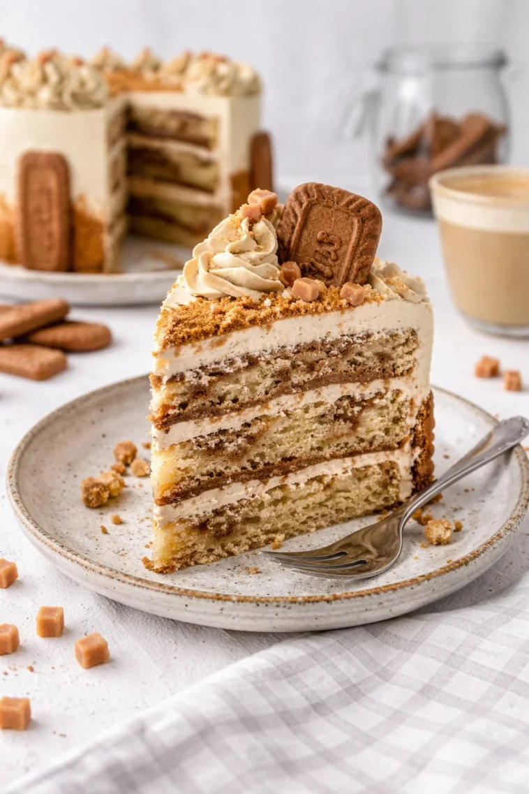 Lotus Biscoff Torte mit Sahne und Keksstücken, perfektes Dessert