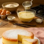 Magischer Vanillepuddingkuchen mit cremiger Vanillefüllung und dekorativem Belag