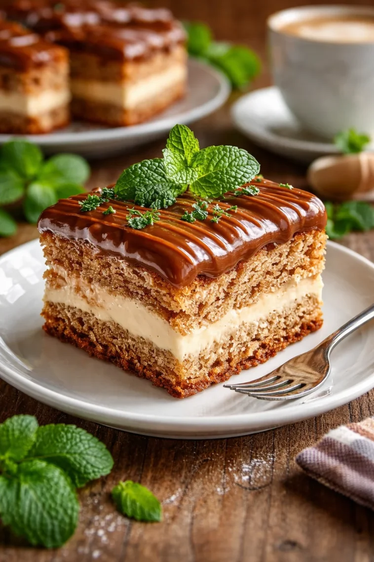 Leckeres Stück Milchmädchen-Kuchen auf einem Teller