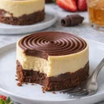 Mini Cheesecakes mit Brownieboden auf einem Teller serviert