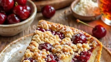 Mini-Cheesecakes mit Kirschen auf einem weißen Teller