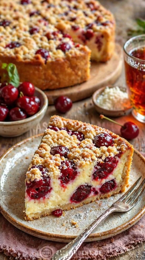 Mini-Cheesecakes mit Kirschen auf einem weißen Teller