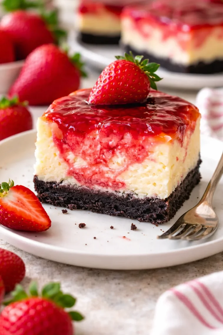 Mini Erdbeer-Swirls-Käsekuchen mit frischen Erdbeeren und Käsekuchen-Teig