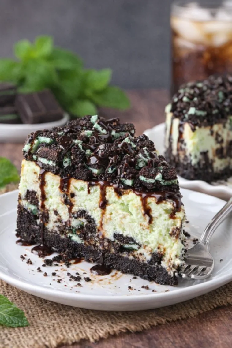 Mint Oreo Käsekuchen mit Minz-Oreo-Keksen und cremiger Käsekuchen-Füllung