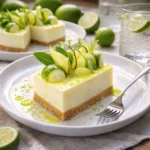 No-Bake Cheesecake mit weißer Schokolade und Limette serviert auf einem Teller