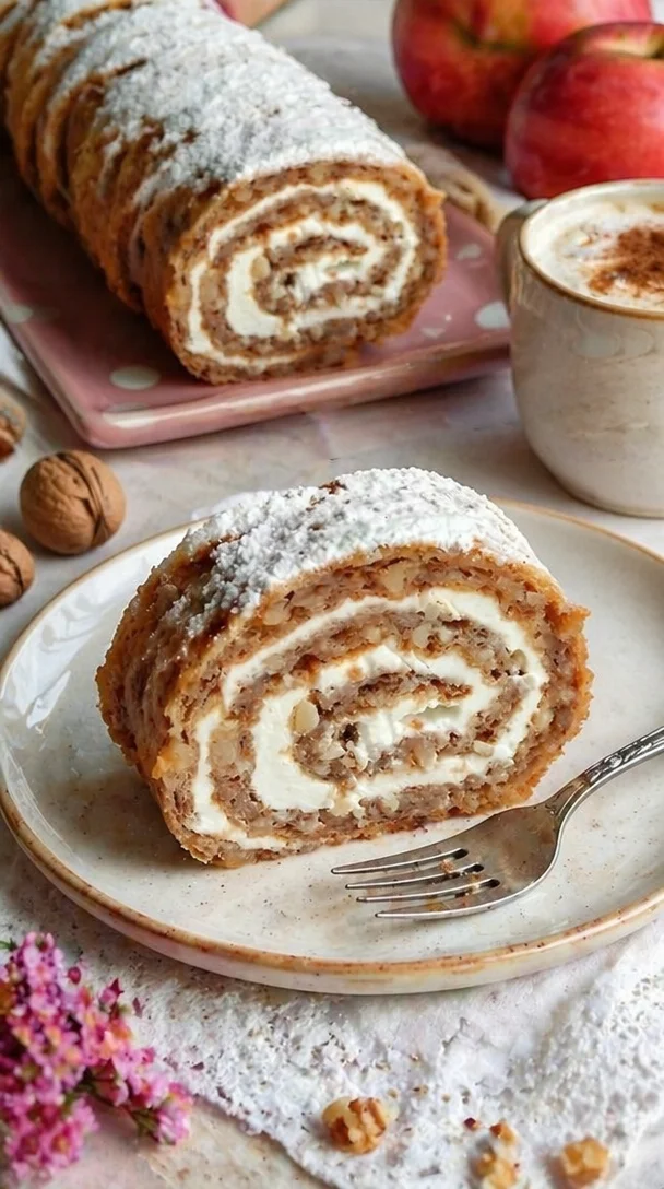 Köstliche Nuss-Rolle mit einer Füllung aus gemahlenen Nüssen und Gewürzen