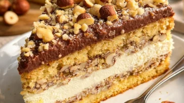 Leckerer Nusskuchen mit Nougatcreme, perfekt für jeden Anlass.