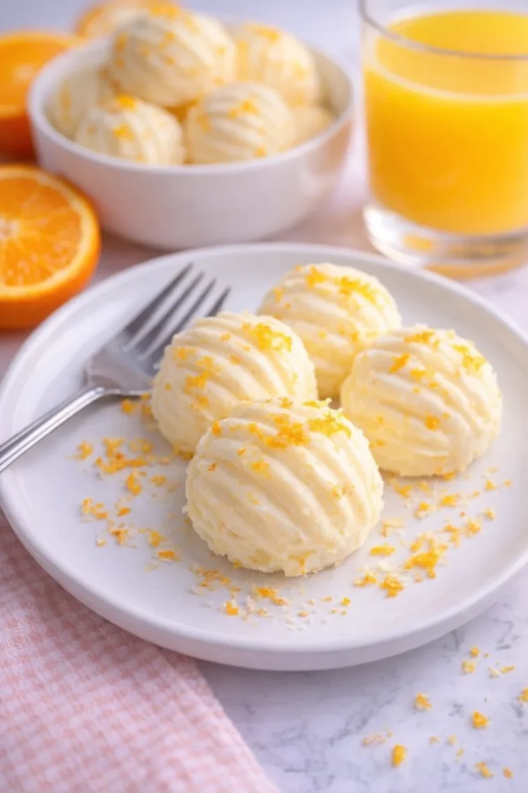 Orangen-Cremekäse-Minzbonbons auf einem Teller, bereit zum Genießen