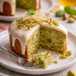Luftiger Pistazien Osterkuchen mit süßer Füllung aus weißer Schokolade