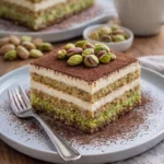 leckeres Pistazien-Tiramisu auf einem Teller serviert