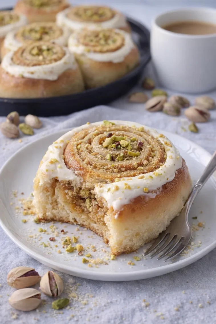 Schmackhafte Pistazienrollen auf einem weißen Teller