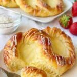 Leckere Puddingbrezel auf einem Teller, frisch aus dem Ofen.