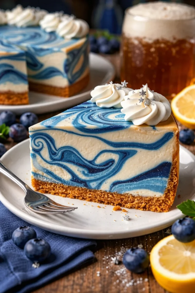 Ravenclaw Butterscotch-Käsekuchen mit dekorativen Galaxienmotiven