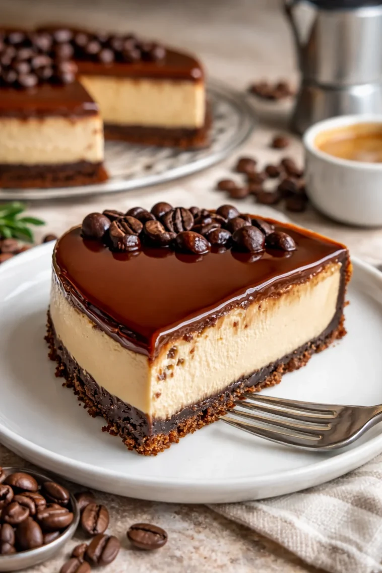 Reicher Espresso-Käsekuchen mit cremiger Füllung und leckerem Espresso-Geschmack.