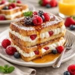 Ricotta-Zitronen-Toast-Sticks auf einem Holzbrett angerichtet