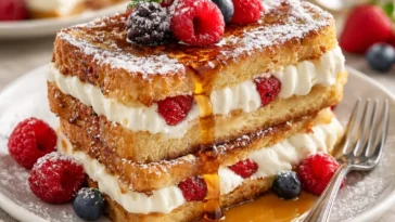 Ricotta-Zitronen-Toast-Sticks auf einem Holzbrett angerichtet