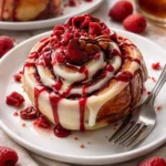 Leckere rote Samt-Zimtschnecken mit Zimt-Geschmack auf einem Teller