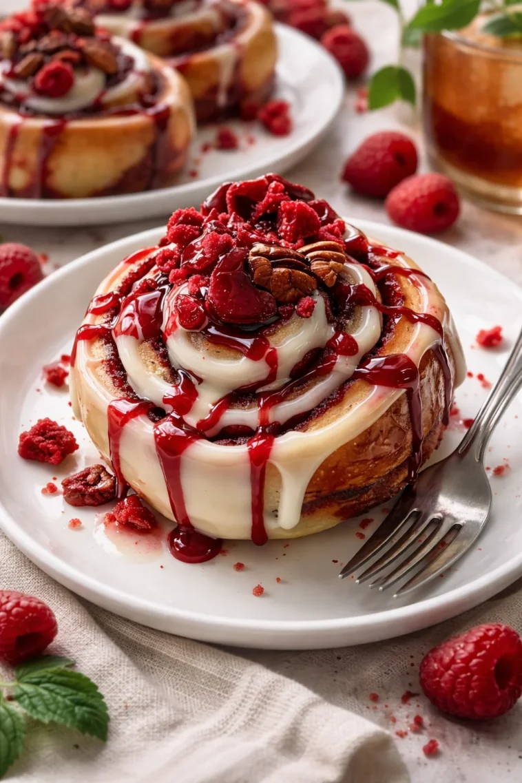 Leckere rote Samt-Zimtschnecken mit Zimt-Geschmack auf einem Teller