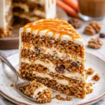 Ein köstliches Rüblitörtchen, dekoriert mit zarter Frischkäseglasur und Nüssen.