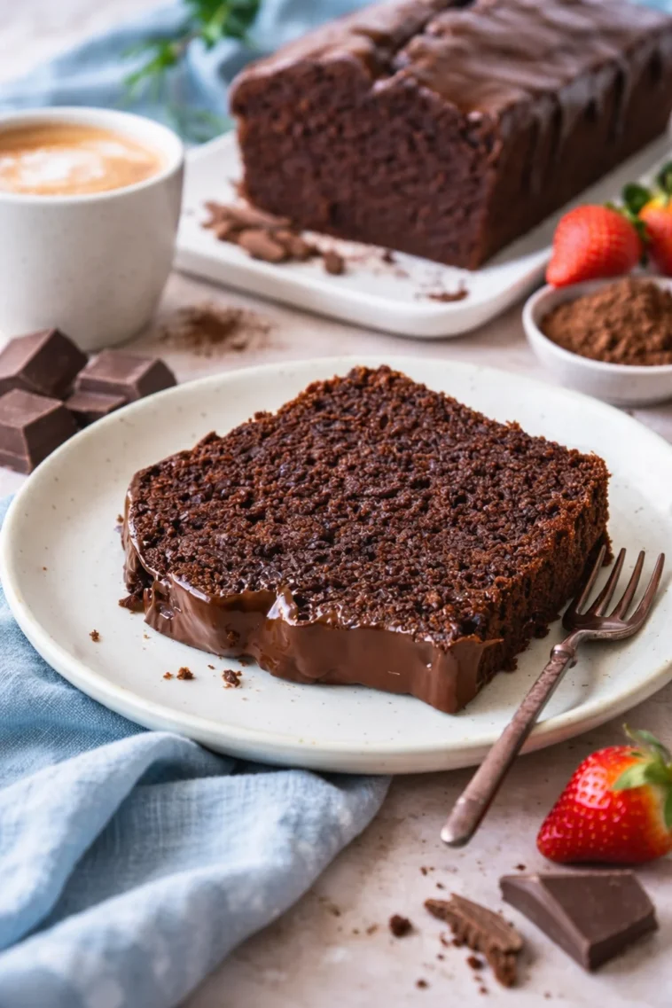 Saftiger Schokokuchen mit Schokoladenguss und frischen Früchten