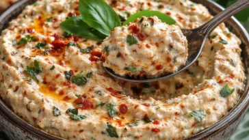 Scharfer Schafskäse Dip in einer Schüssel für Partys und Feiern