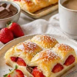 Schneller Blätterteigkuchen aus dem Eierkarton auf einem Teller serviert.