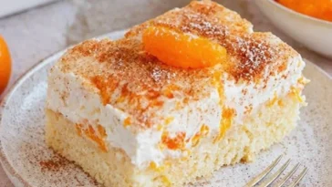 Schmandkuchen vom Blech, saftiger Kuchen mit Schmand und Früchten