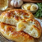 Schnelles Pfannenbrot ohne Hefe frisch gebacken auf einem Holzbrett