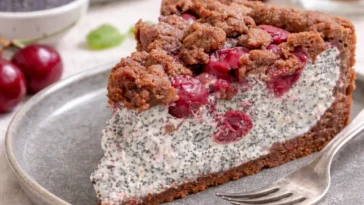 Schoko-Mohn-Kirsch-Streuselkuchen mit leckeren Streuseln