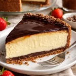 Schokoladen-Cheesecake mit Keksboden auf einem Teller serviert