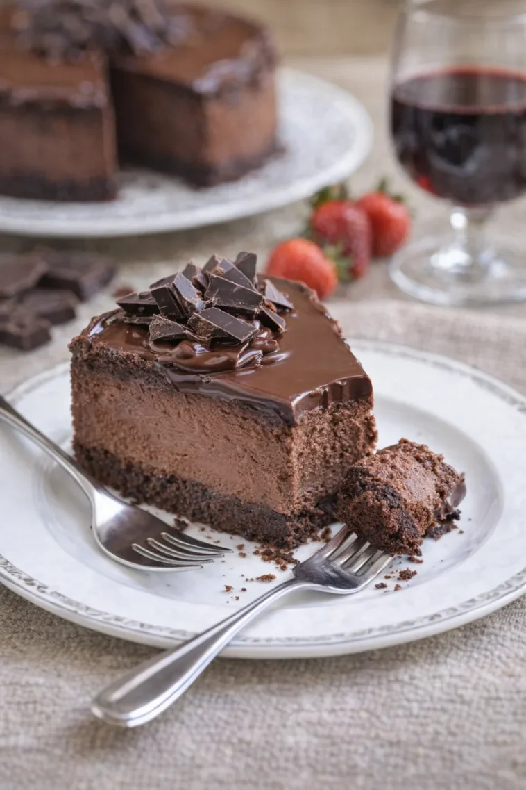 Schokoladen-Fudge-Trüffel-Käsekuchen mit reichhaltiger Schokoladenglasur