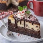 Schokoladen-Pfefferminz-Käsekuchen-Brownie auf einem Teller präsentiert