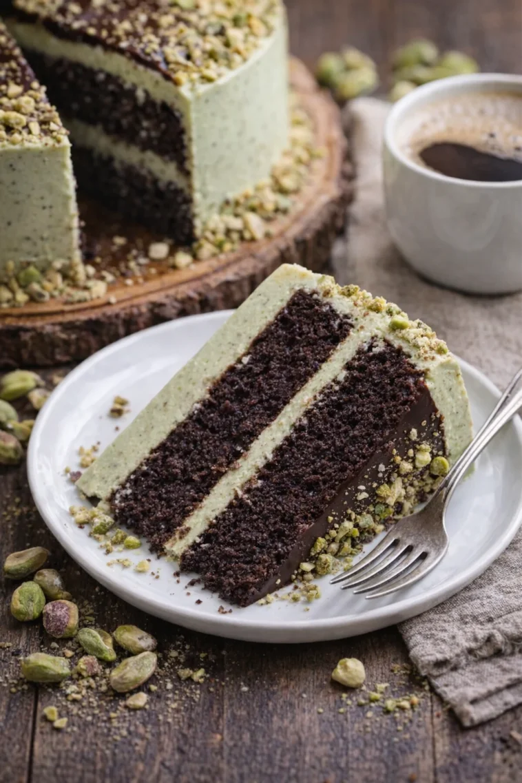 Schokoladen-Pistazienkuchen mit saftiger Schokolade und knusprigen Pistazien