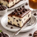 Käsekuchen-Riegel mit Schokoladenstückchen auf einem Teller serviert